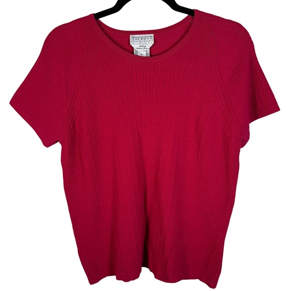 Talbots Sweaters - VTG Talbots Collection Red Micro Cable Knit Short Sleeve Sweater Italian Yarn XL